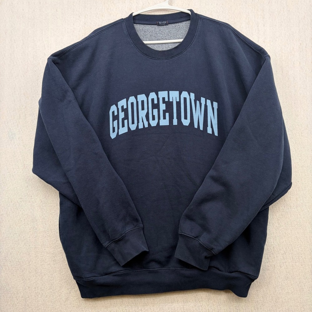 John Galt Georgetown Sweatshirt Navy Blue Oversized Crewneck Pockets One Size